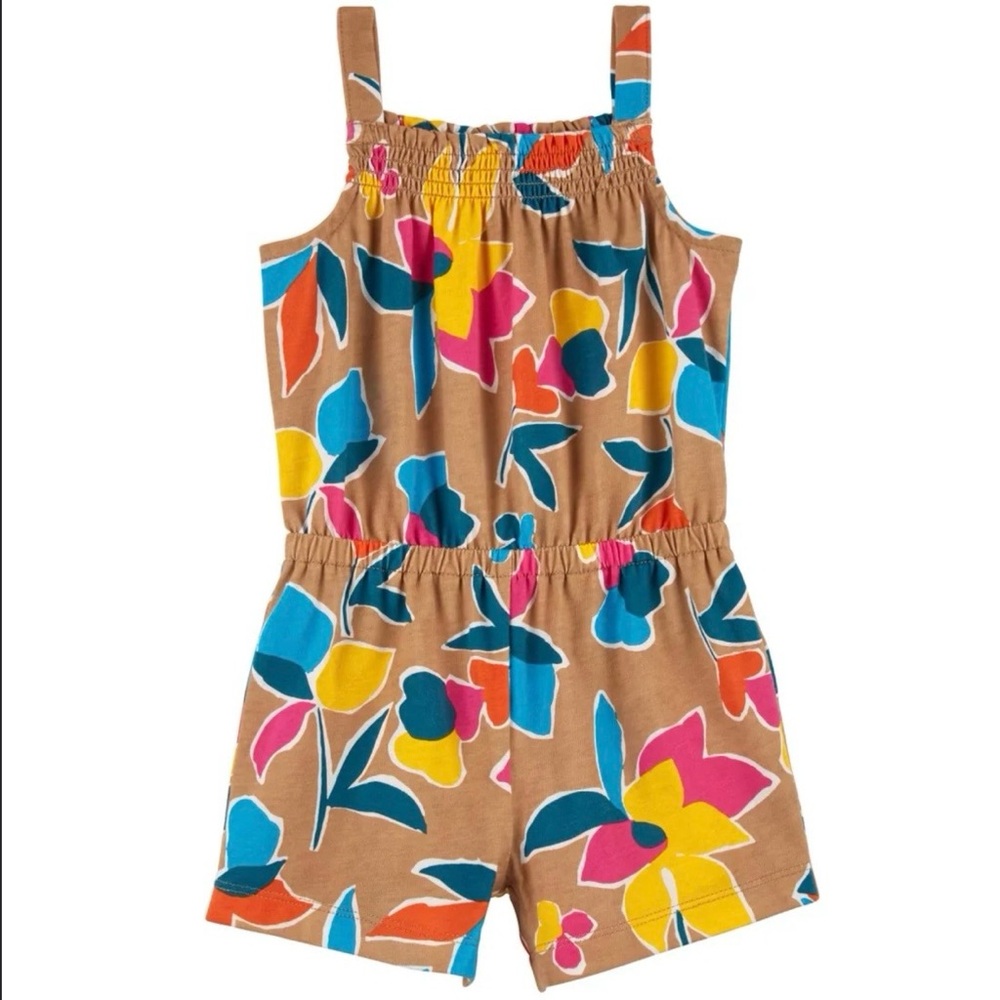 Carter’s Sleeveless Rainbow Floral Romper Tan Size 18 Months